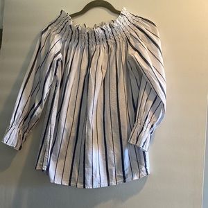 Navy and white striped top - Size L